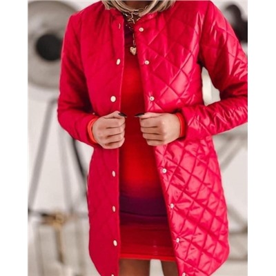 Удлиненная стеганая куртка красная A116