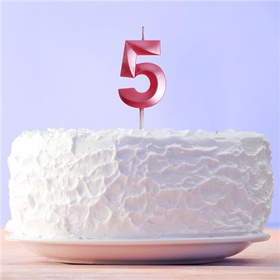 Свеча в торт цифра "5" , розовая, 3,5 х 12 см