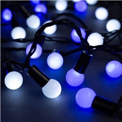 Гирлянда «Нить» 10 м с насадками «Шарики 1.5 см», IP44, тёмная нить, 100 LED, свечение бело-синее, мигание, 220 В