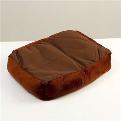 Лежанка мягкая прямоугольная со съемной подушкой + игрушка косточка, 54 х 42 х 11 см, коричнева 7907