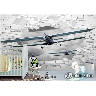 3D Фотообои «Самолеты сквозь стену»