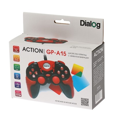 Геймпад Dialog Action GP-A15, проводной, вибрация, для PC, SP2/3, USB, черно-красный