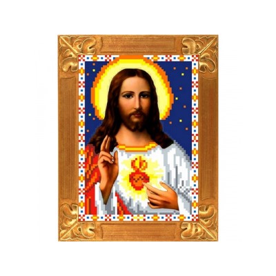 Ткань-схема для вышивания бисером "Святое Сердце Иисуса" А5 (кби 5032)