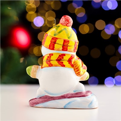 Сувенир "Снеговик-сноубордист", ярославская майолика, h=8 см