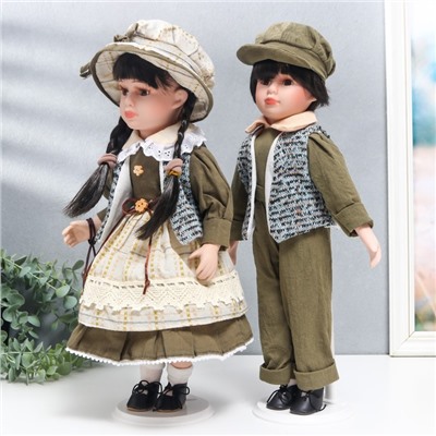 Кукла коллекционная парочка "Маня и Ваня, оливковые наряды" набор 2 шт 40 см