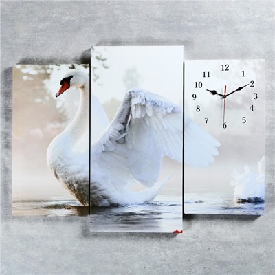 Часы настенные, модульные, серия: Животный мир, "Белый лебедь на пруду", 60х80 см, микс