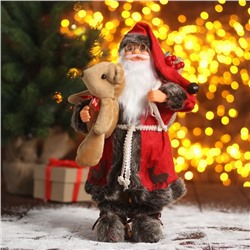 Дед Мороз "В красной шубке с мишкой" 16х30 см