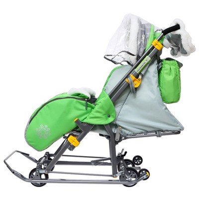Санки-коляска «Ника Детям 7-6», рисунок с енотом, цвет зеленый/ серый