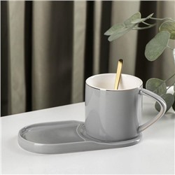 Чайная пара с ложкой «Карамель», чашка 280 мл, блюдце18×9 см, цвет серый