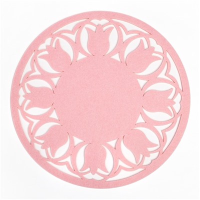 Салфетка декоративная Доляна"Тюльпаны" цвет розовый,d 30 см, 100% п/э, фетр
