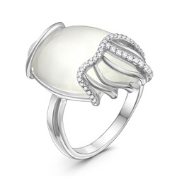 Кольцо женское из серебра с крупным плавленным кварцем и фианитами родированное ик-913601