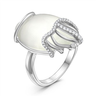 Кольцо женское из серебра с крупным плавленным кварцем и фианитами родированное ик-913601