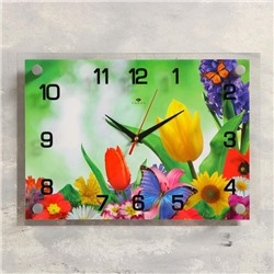 Часы настенные, серия: Цветы, "Бабочка и цветы", 25х35  см, микс