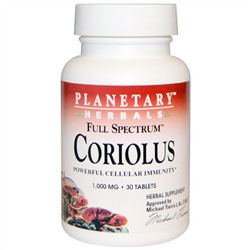 Planetary Herbals, Кориолус полного спектра, 1000 мг, 30 таблеток