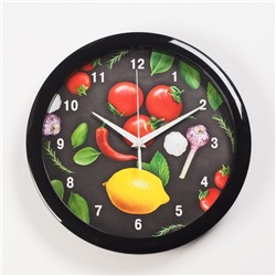 Часы настенные, серия: Кухня "Овощи на черном фоне", плавный ход, d=28