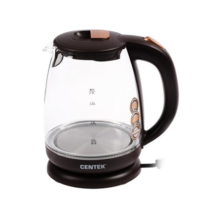 Чайник электрический Centek CT-1069, 2200 Вт, 2 л, подсветка, коричневый