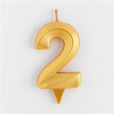 Свеча в торт "Грань", цифра "2", золотой металлик, 7.8 см
