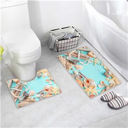 Набор ковриков для ванны и туалета Доляна «Ракушки», 2 шт: 40×45, 45×75 см