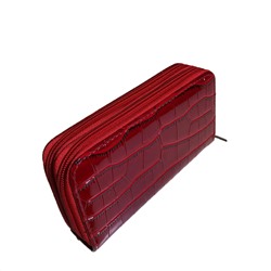 Стильный женский кошелек Fragrance из эко-кожи красно-клубничного цвета на две молнии.