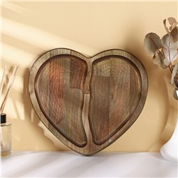 Менажница Доляна «Сердце», 2 секции, 25×25×1,8 см, массив берёзы