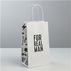 Пакет подарочный крафт «For real man», 12 × 21 × 9 см