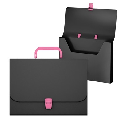 Папка-портфель 1 отделение ErichKrause "Matt Accent", A4, 335 х 230 х 35 мм, 700 мкм, черная с розовой ручкой и замком