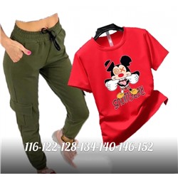 Детский костюм красная футболка Микки и брюки с карманами хаки Xi