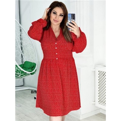 Платье ткань прада  Size Plus в горошек Красное Rh06