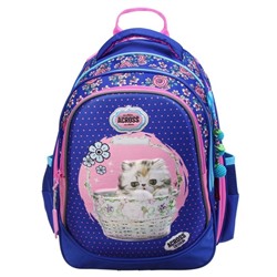 Рюкзак школьный, эргономичная спинка, 39 х 29 х 17 см, "Котёнок", синий/розовый