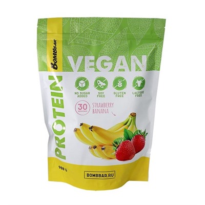 Протеиновый коктейль Клубнично-банановый смузи Vegan Protein Strawberry banana BombBar 900 гр.