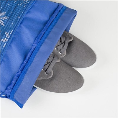 Мешок для обуви, отдел на шнурке, наружный карман на молнии, цвет голубой