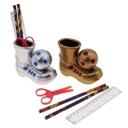 Настольный набор детский, «Ботинок с мячом» из 5 предметов: подставка, ножницы, линейка, 2 карандаша, МИКС