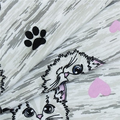 Ткань на отрез кулирка карде Кошки с лапками R76070-V1