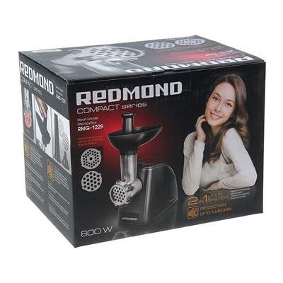 Мясорубка Redmond RMG-1229, 800 Вт, реверс, насадка для колбас, черная