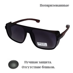 Солнцезащитные мужские очки поляризованные чёрные с коричневыми дужками
