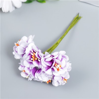 Цветы для декорирования "Пион Лоллипоп" 1 букет=6 цветов бело-фиолетовый 9 см