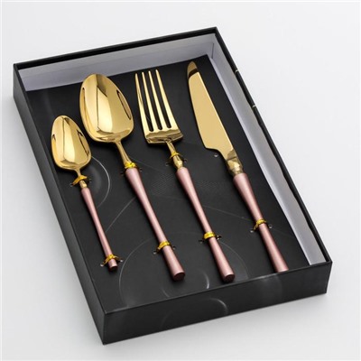 Набор столовых приборов Magistro «Фьюжн», 4 предмета, цвет металла золотой, розовые ручки