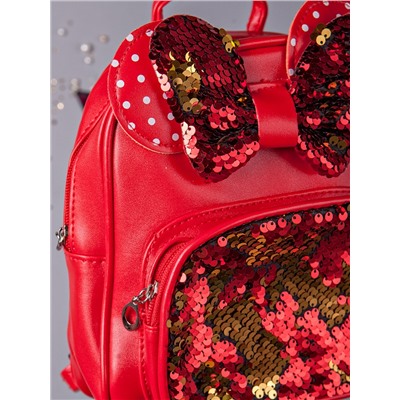 Рюкзак для девочки, на кармане и на бантике пайетки, красный
