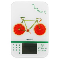 Весы кухонные Vitek VT-2413 W, электронные, до 5 кг, белый/рисунок "велосипед"