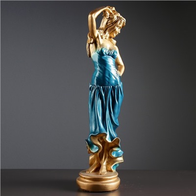 Фигура "Девушка с розой" бронза, синее платье, 15х20х55см