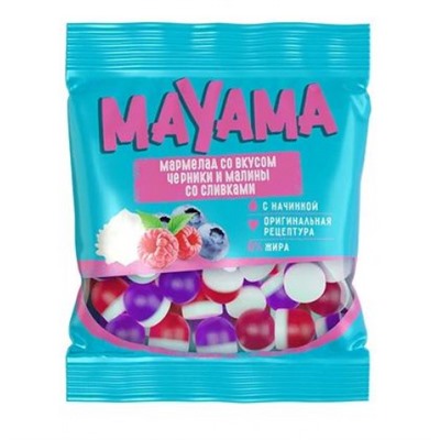 «Маяма», мармелад жевательный с желейной начинкой со вкусом черники и малины со сливками, 70 гр. KDV