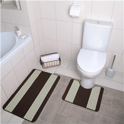 Набор ковриков для ванны и туалета Доляна «Полосатый», 2 шт: 48×39, 48×78 см, цвет бежево-коричневый