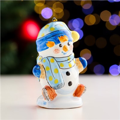 Сувенир "Снеговик на коньках", ярославская майолика, h=8 см