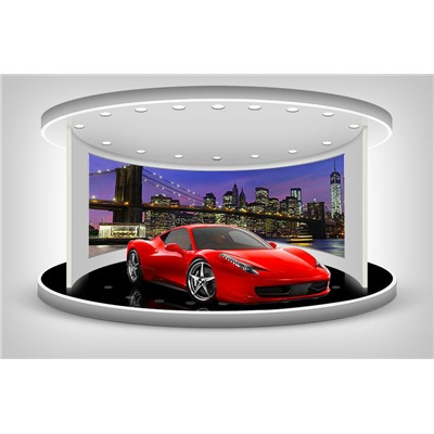 3D Фотообои «Красное авто на выставочном стенде»