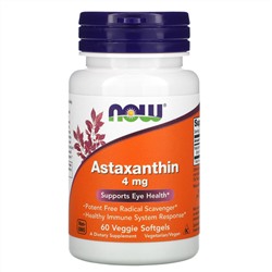 Now Foods, астаксантин, 4 мг, 60 растительных капсул