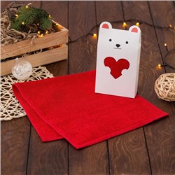 Полотенце подарочное «Мишка с сердечком», 30х60 см, цвет красный