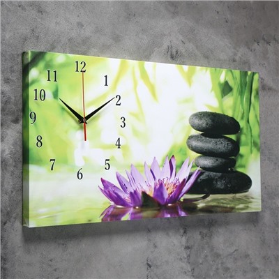 Часы настенные, на холсте, серия: Цветы, "Цветы и камни", 40х76  см, стрелки микс