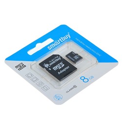 Карта памяти microSDHC Smartbuy 8GB, class 10 + адаптер SD