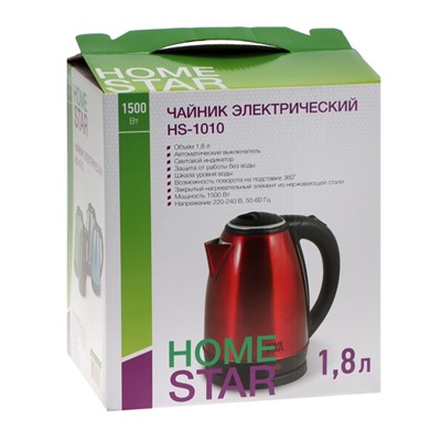 Чайник электрический Homestar HS-1010, металл, 1.8 л, 1500 Вт, зелёный