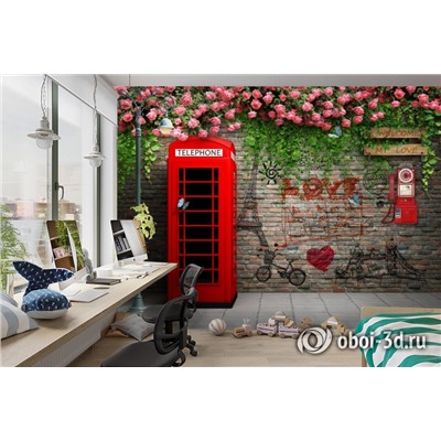 3D Фотообои «Телефонная будка с граффити»